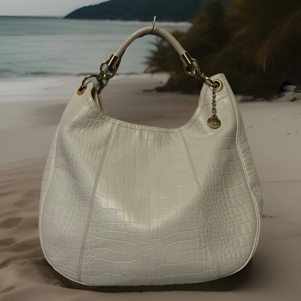 Brahmin Cream Color All Leather Tote Purse Bag Very Clean 16 x 18